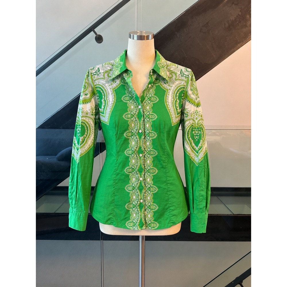 Etro Milano Green Paisley Print Button Down Shirt Made in Italy Size 42